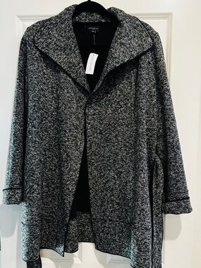 New Ann Taylor Factory Black and Gray Textured Belted Coat